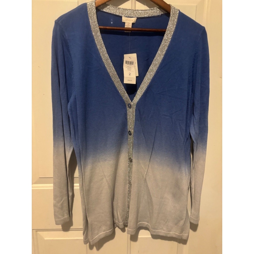 NWT Chico's‎ Cardigan Ombre Peyton Sweater Nikko Blue Size 2 Large Women's